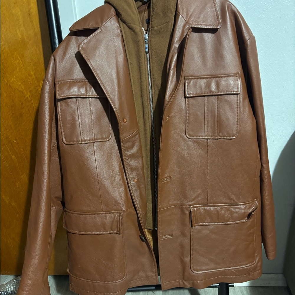Men's Brown Leather Military Jacket